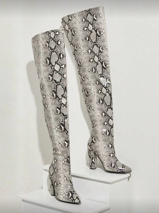 SHEIN Shoes - SHEIN Snakeprint Heeled Boots